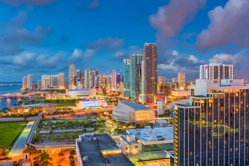 ReachMiami - Miami, Florida, aerial skyline at dusk.